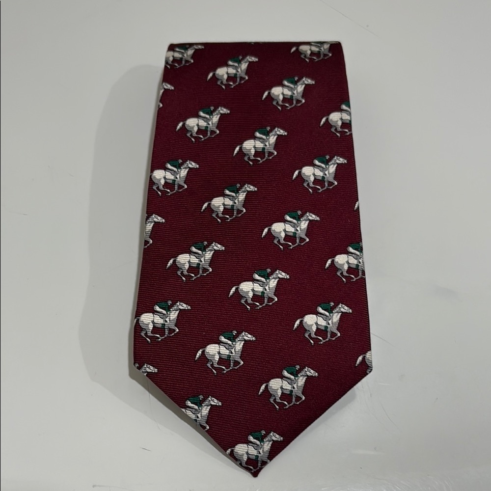 Polo Ralph Lauren Vintage Derby 100% Silk Tie—GREAT!! Horses, racers—Excl. Cond!